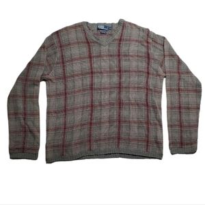 Polo Ralph Lauren Indian Aztec Checkered Neck Linen Silk Cotton Sweater VTG SZ L